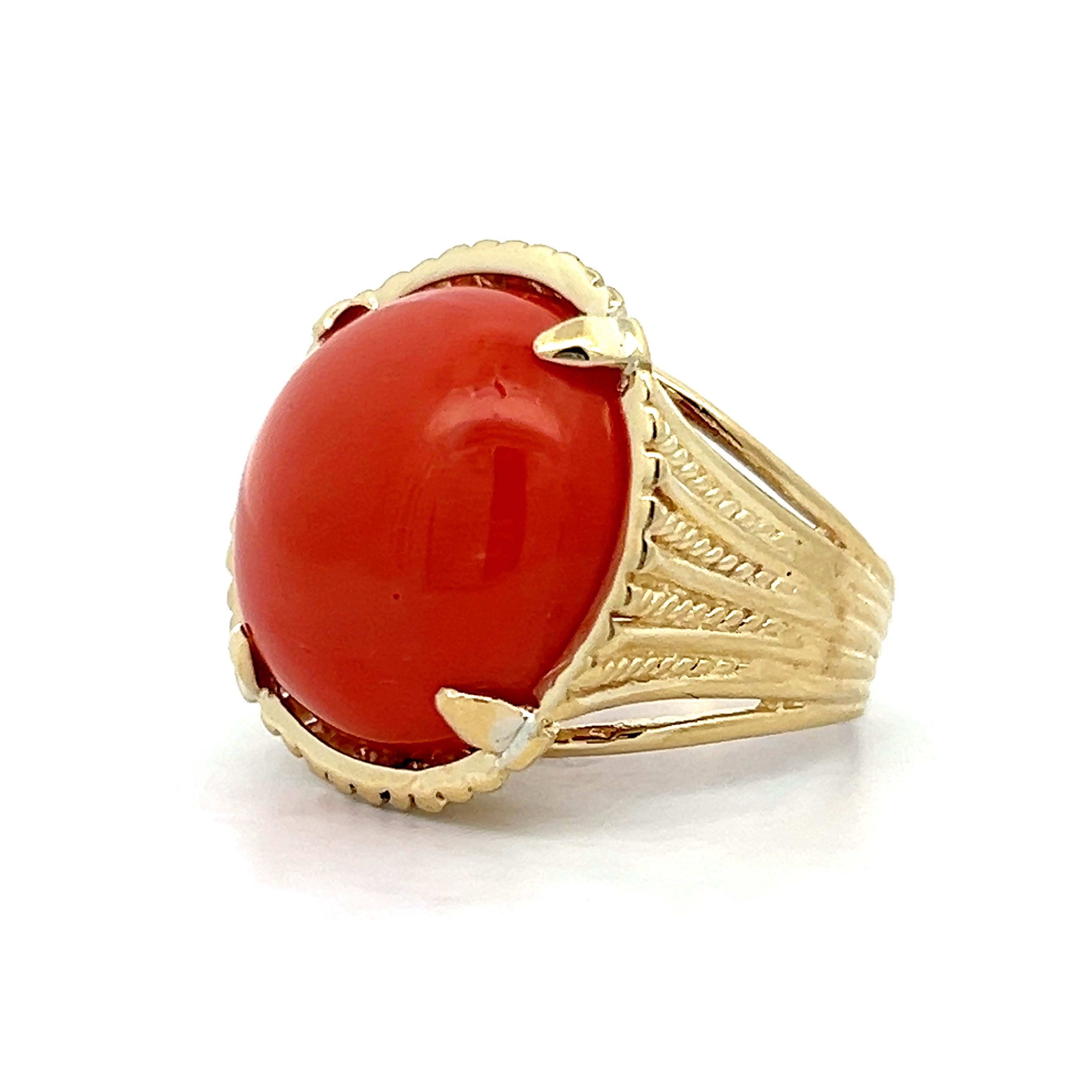 The Triumphant Halo Red Coral Ring