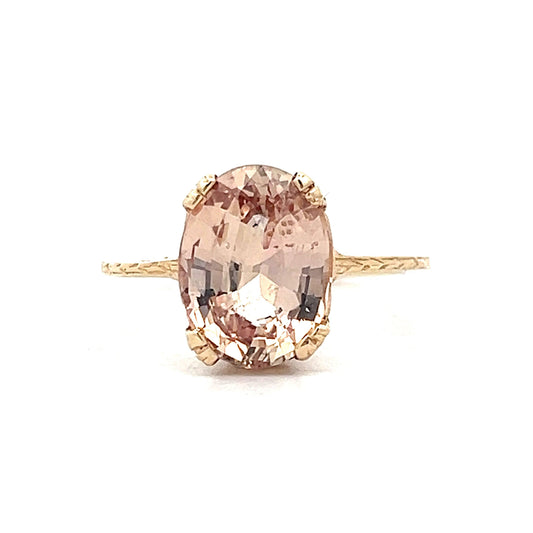 3.57 Oval Cut Peach Sapphire Engagement Ring in Yellow Gold