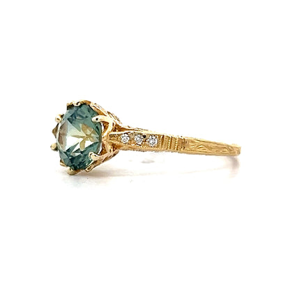 1.77 Teal Montana Sapphire Engagement Ring in 14k Yellow Gold