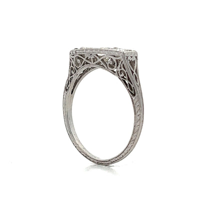.85 Vintage Art Deco Three Stone Engagement Ring