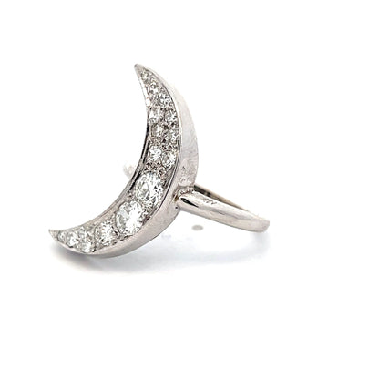 Moon Shaped Right Hand Ring in 14k White Gold