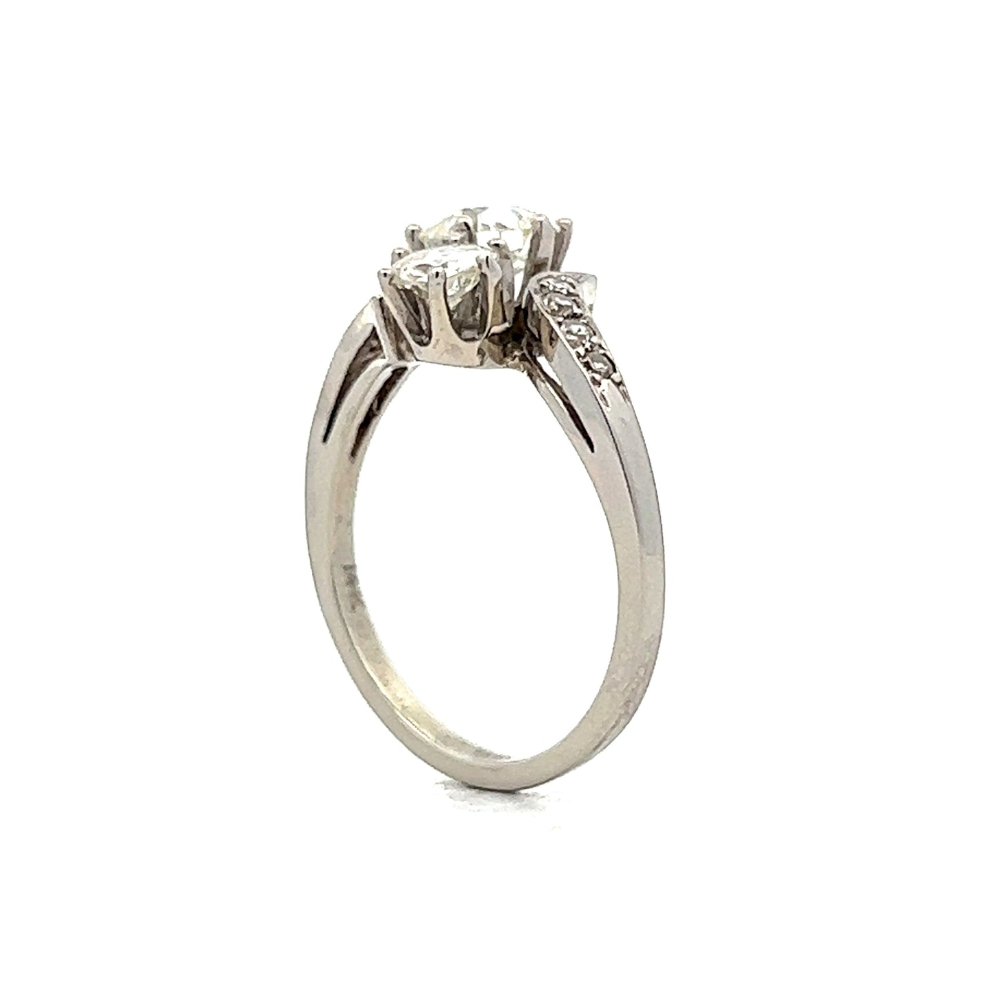 Vintage Old European Cut Toi Et Moi Engagement Ring in 14k White Gold