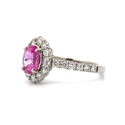 .93 Oval Cut Pink Sapphire Engagement Ring in Platinum