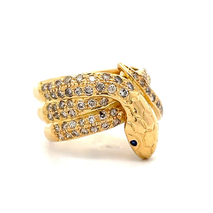 1.02 Triple Coiled Diamond Snake Ring in 18k Yellow Gold