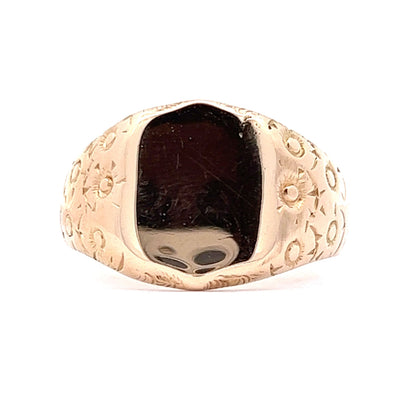 Antique Victorian Floral Signet Ring in 18k Yellow Gold