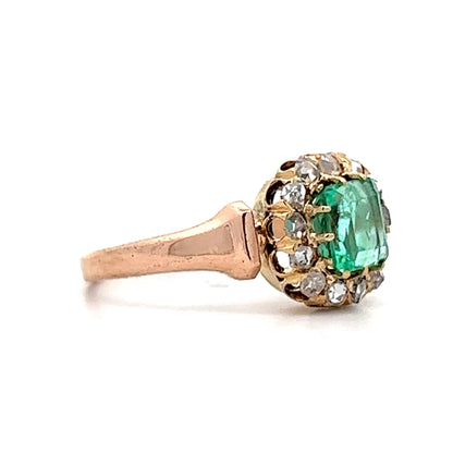 Vintage Emerald & Diamond Halo Ring in 14k Rose Gold