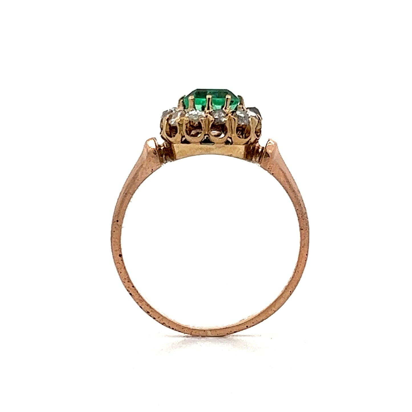 Vintage Emerald & Diamond Halo Ring in 14k Rose Gold