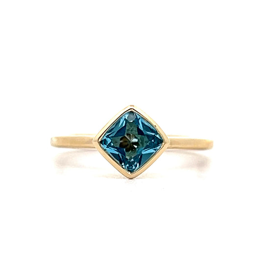 1.09 Square Cut Blue Topaz in 14k Yellow Gold