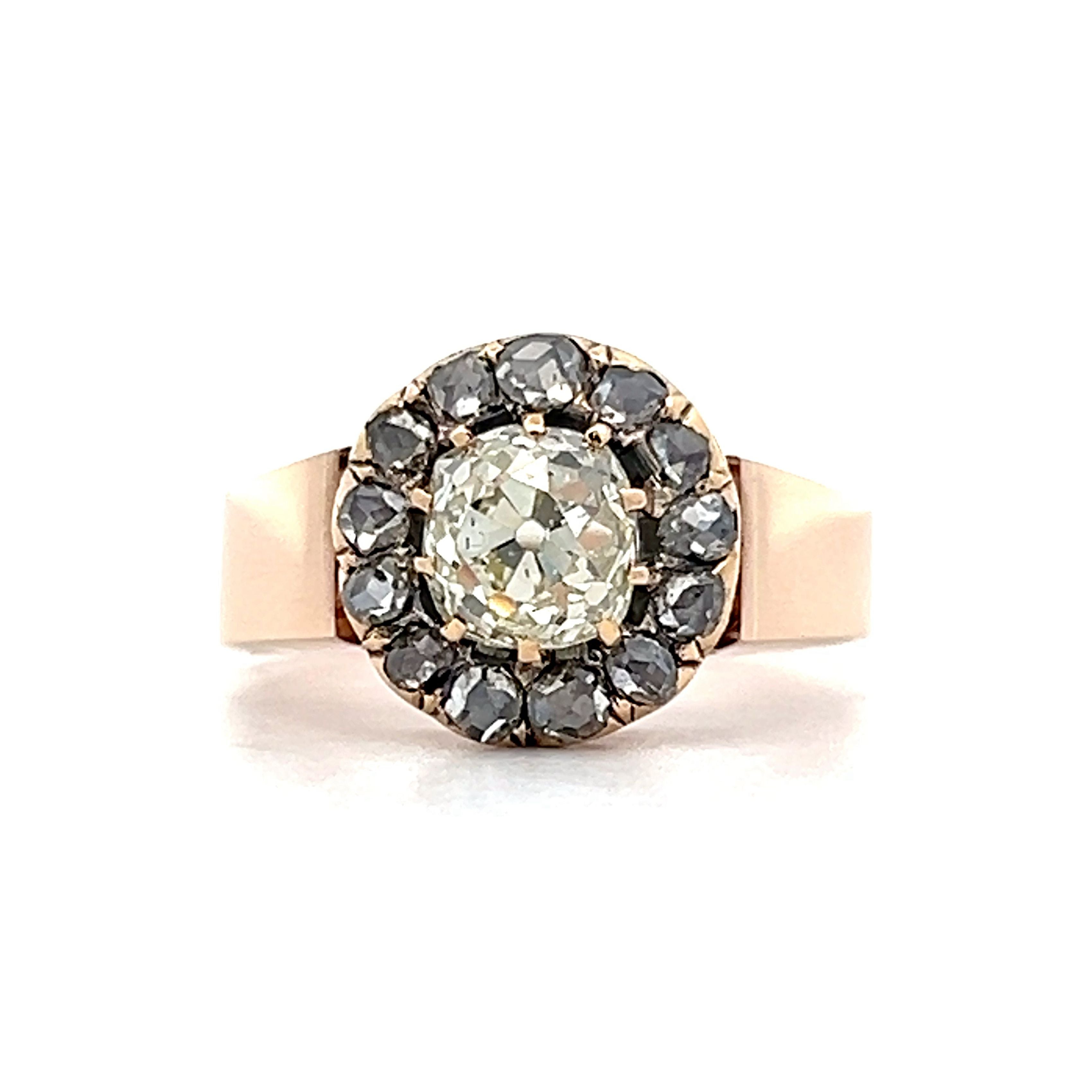 1.30 Vintage Victorian Halo Engagement Ring in Rose Gold Filigree Jewelers