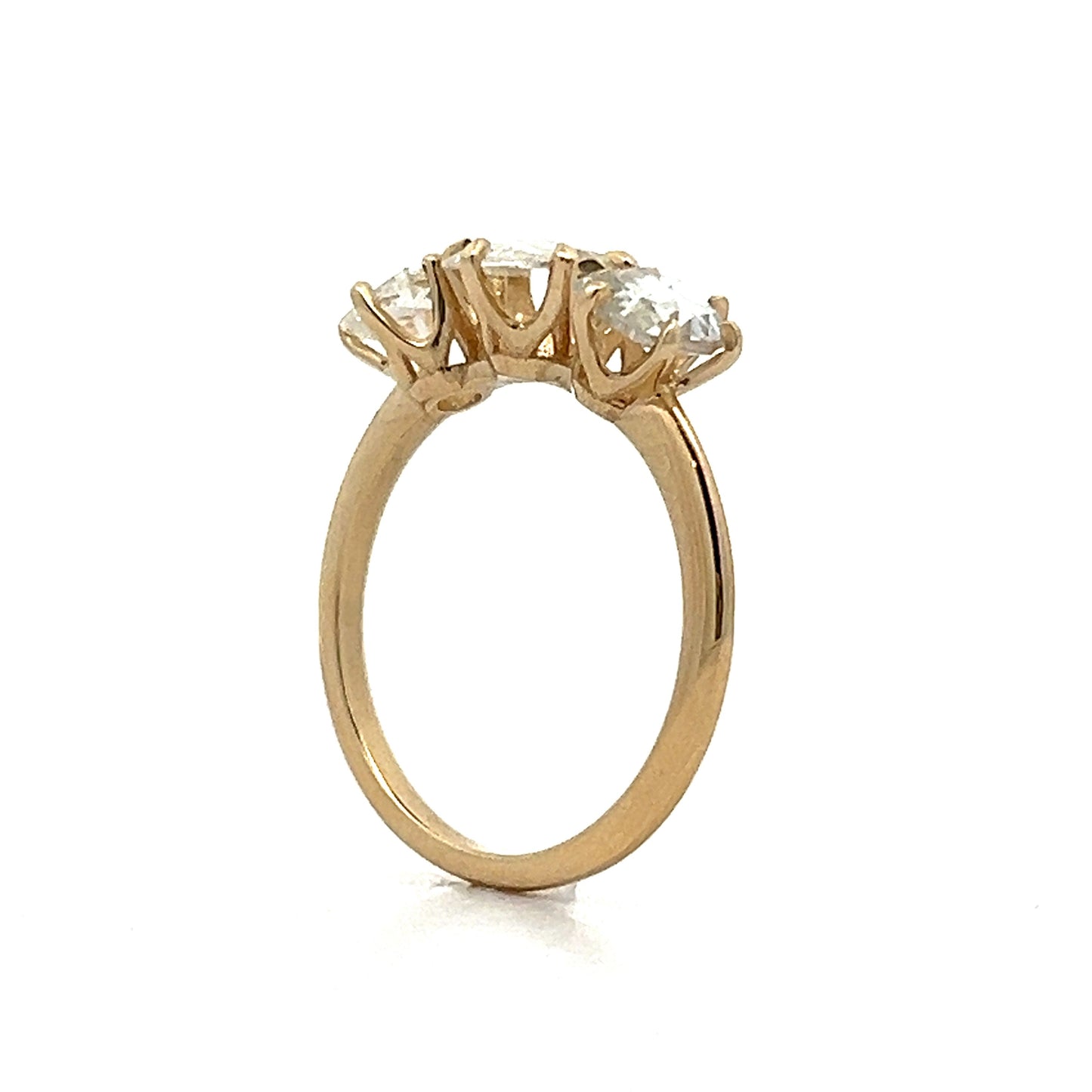 1.88 Rose Cut Diamond Three Stone Engagement Ring in Yellow Gold