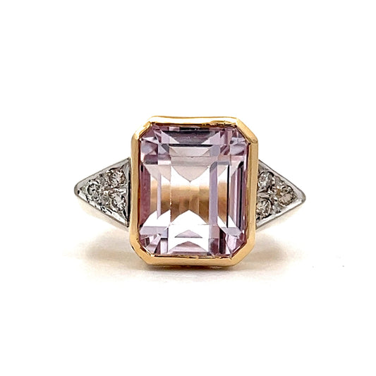 Vintage 1950's Kunzite Cocktail Ring in 18k Yellow Gold