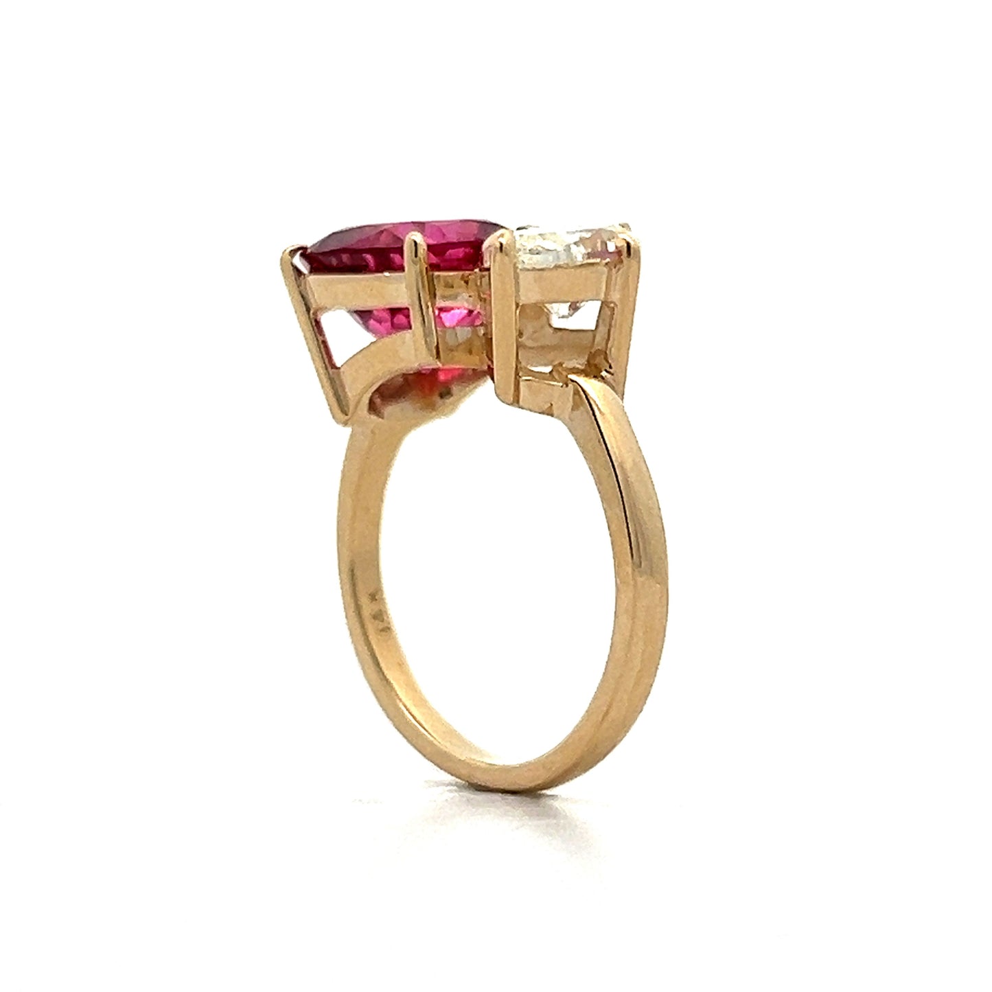 Pink Tourmaline & Diamond Toi Et Moi Ring in 14k Yellow Gold
