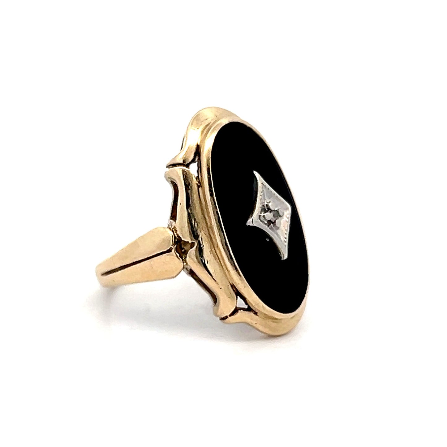 Vintage Art Deco Black Onyx Cocktail Ring in 10k Yellow Gold
