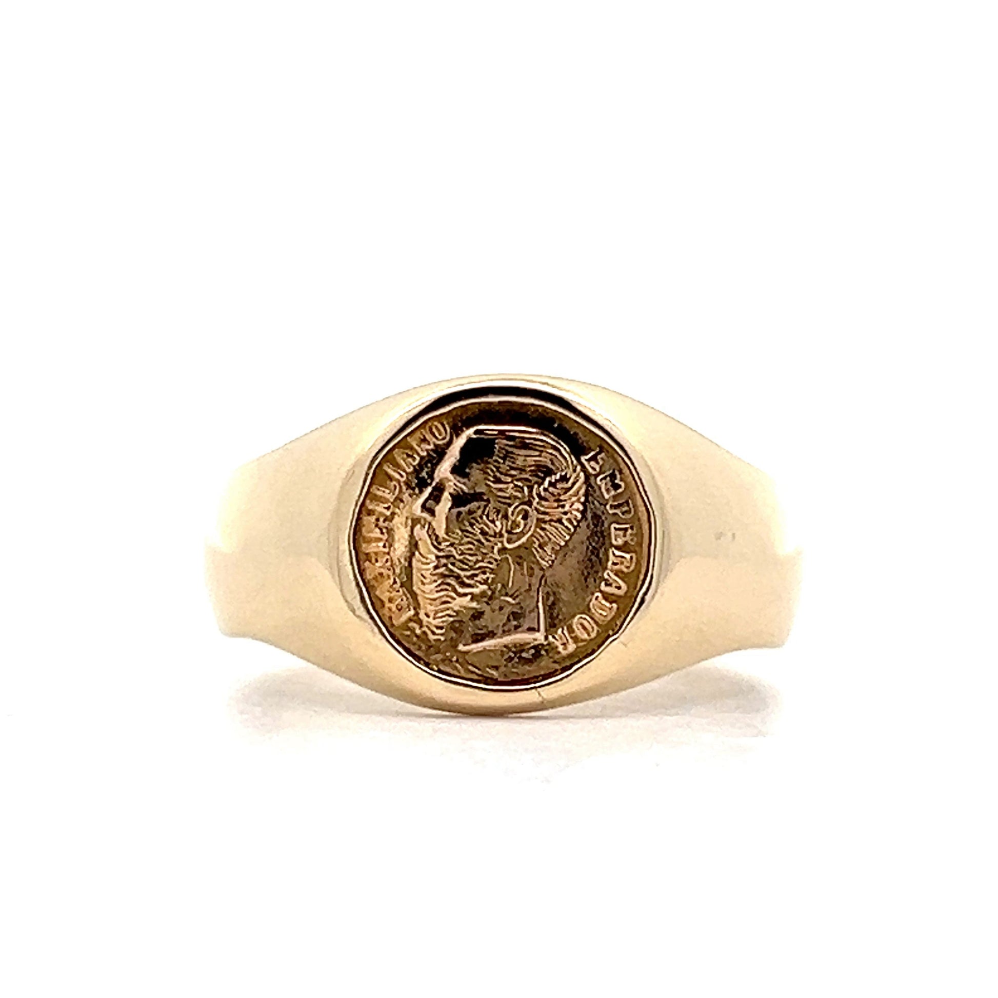 Vintage Mexican Peso Signet Ring in 14k Yellow Gold – Filigree
