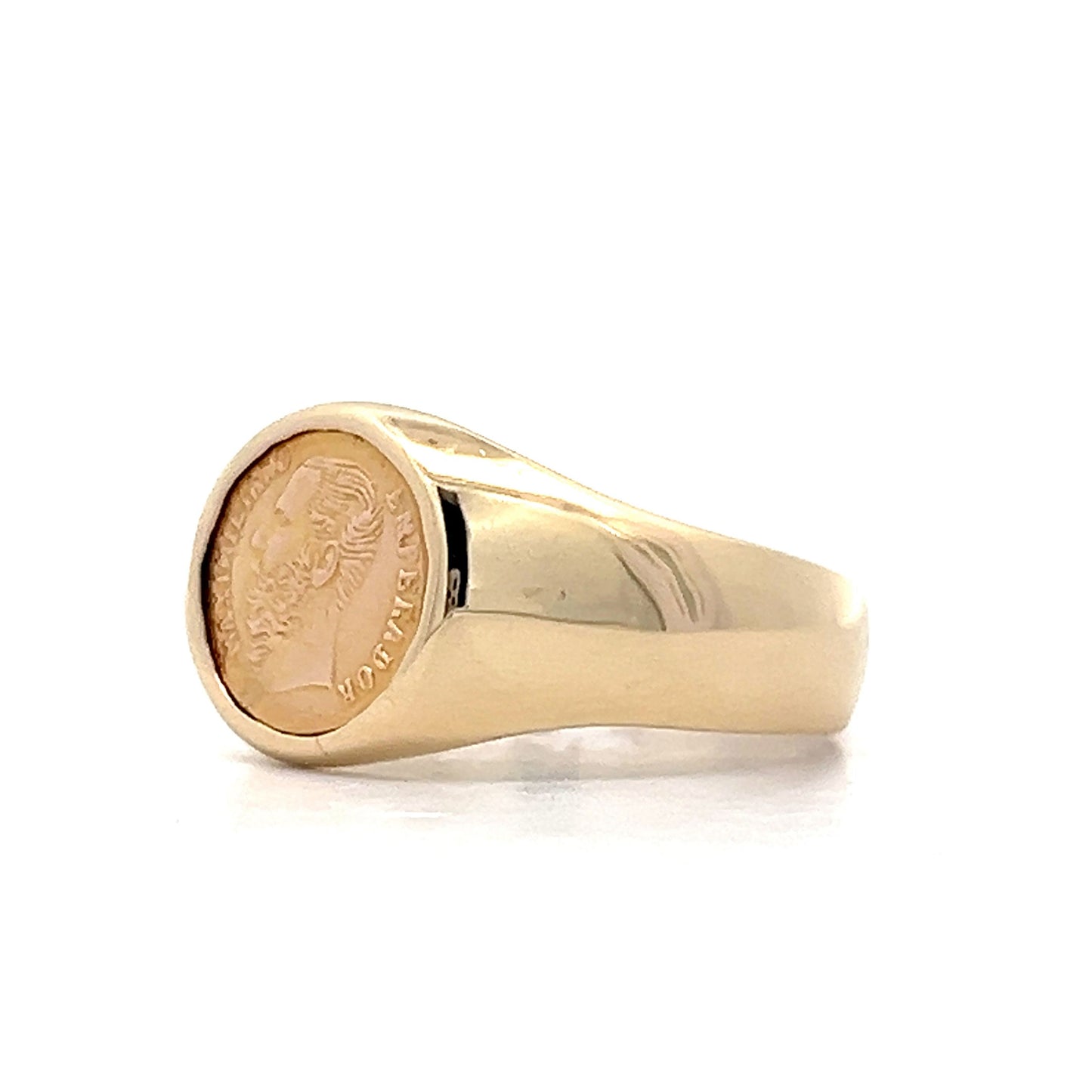 Vintage Mexican Peso Signet Ring in 14k Yellow Gold