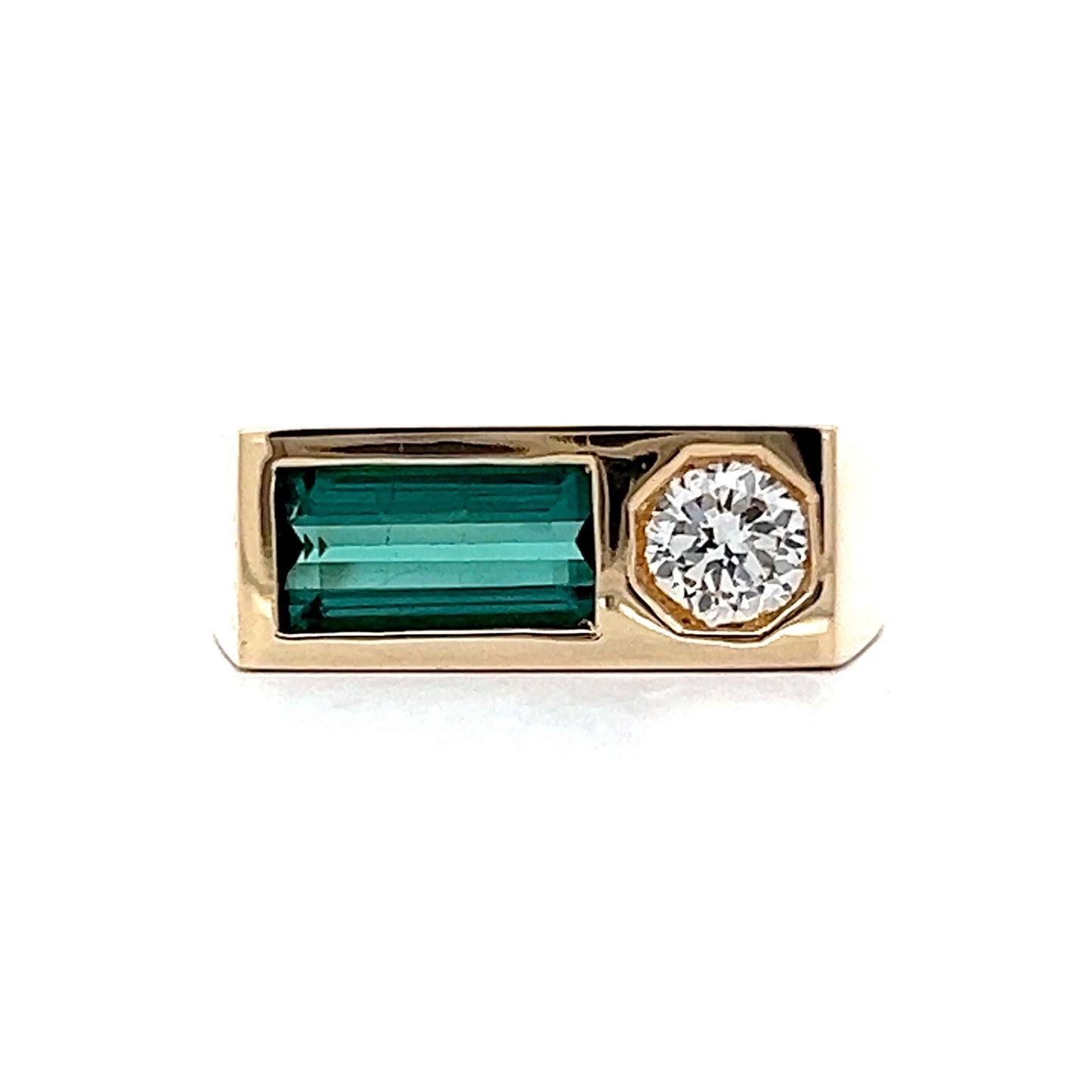 1.15 Green Tourmaline & Diamond Ring in Yellow Gold