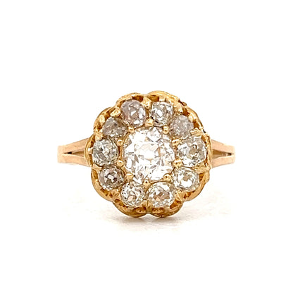 Antique Mine Cut Diamond Cluster Engagement Ring in Yellow Gold