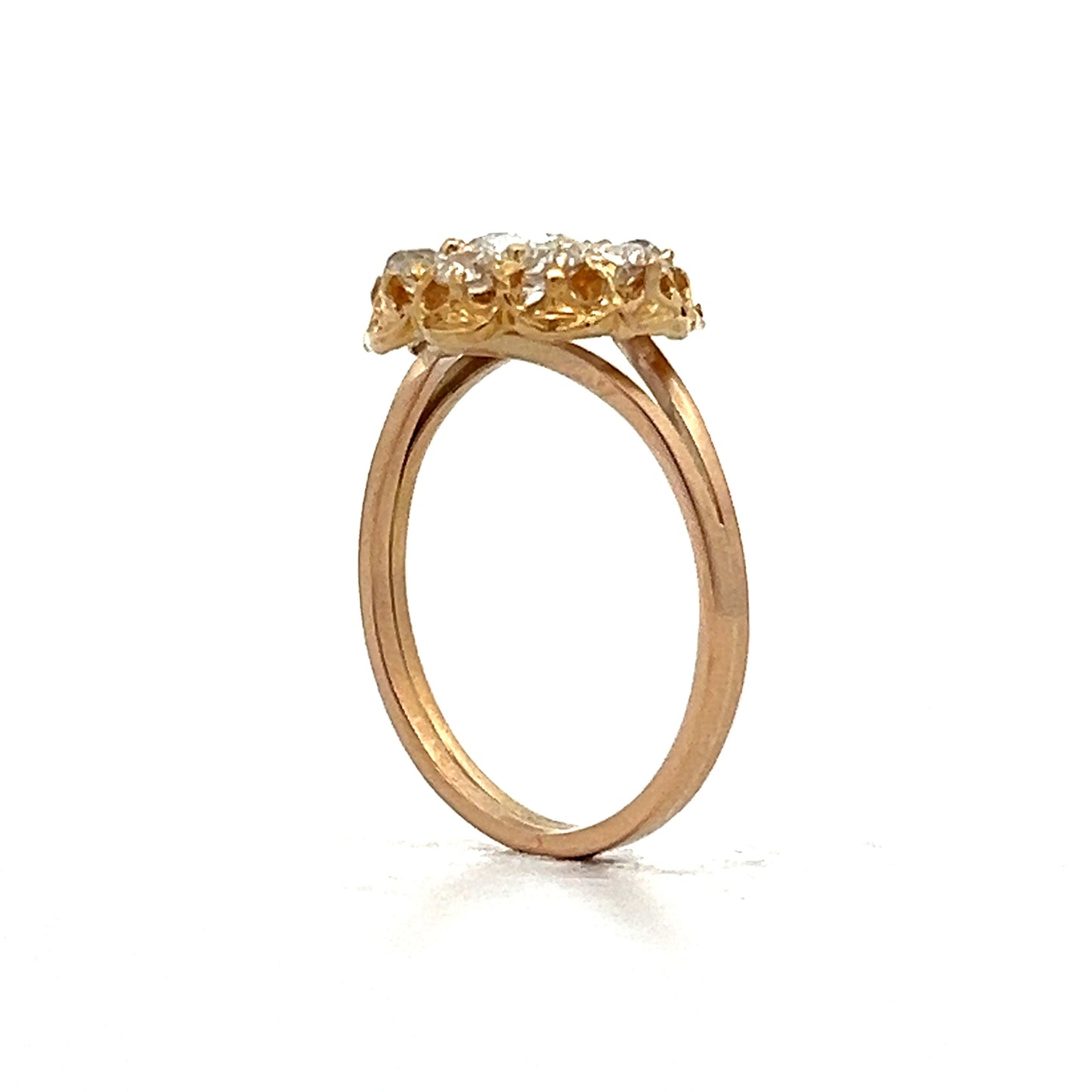 Antique Mine Cut Diamond Cluster Engagement Ring in Yellow Gold