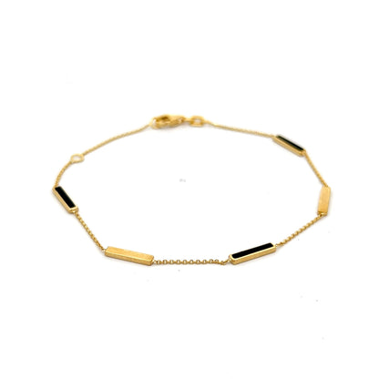 Black Enamel Station Bracelet in 14k Yellow Gold