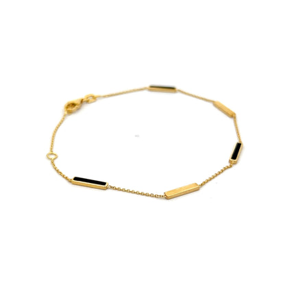 Black Enamel Station Bracelet in 14k Yellow Gold