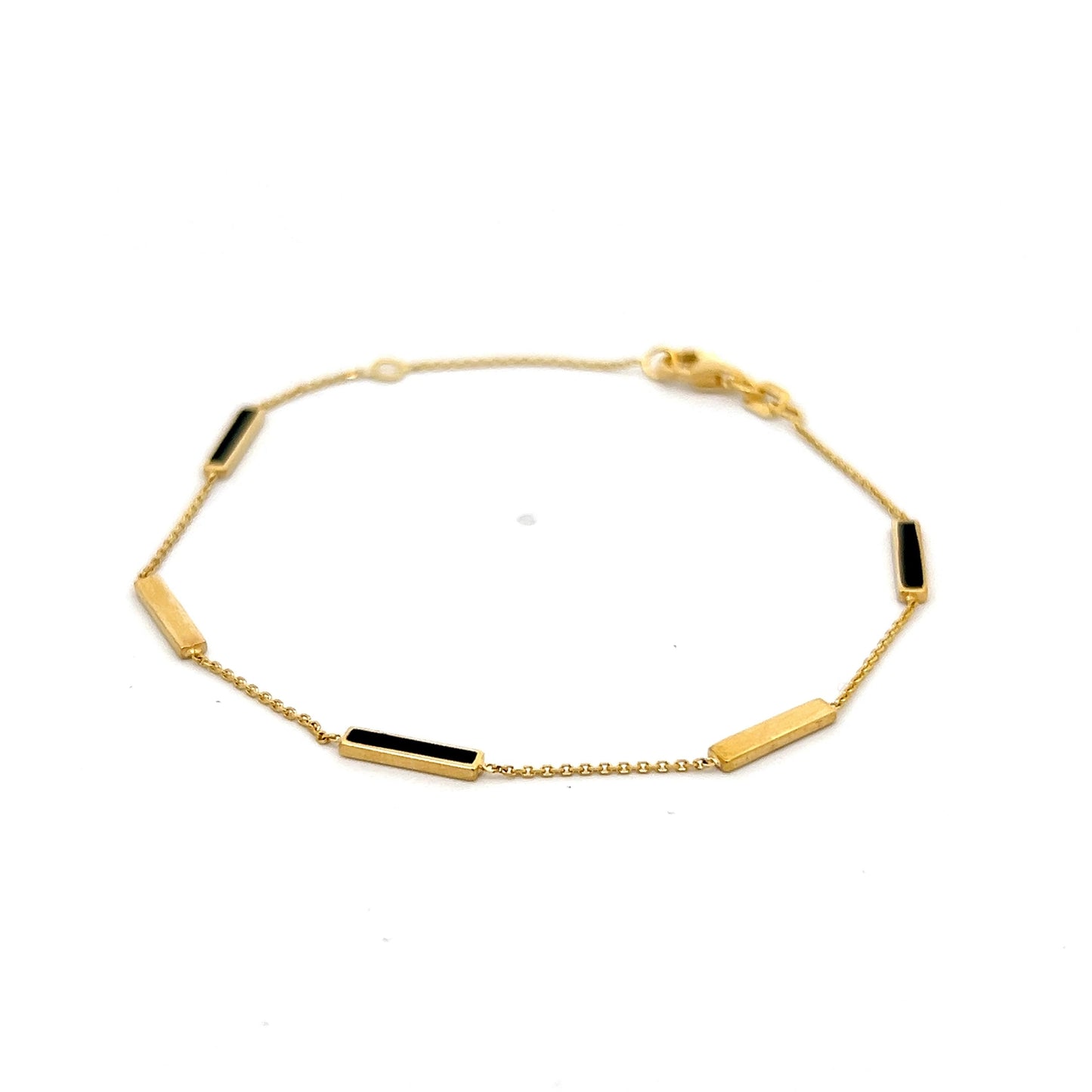 Black Enamel Station Bracelet in 14k Yellow Gold