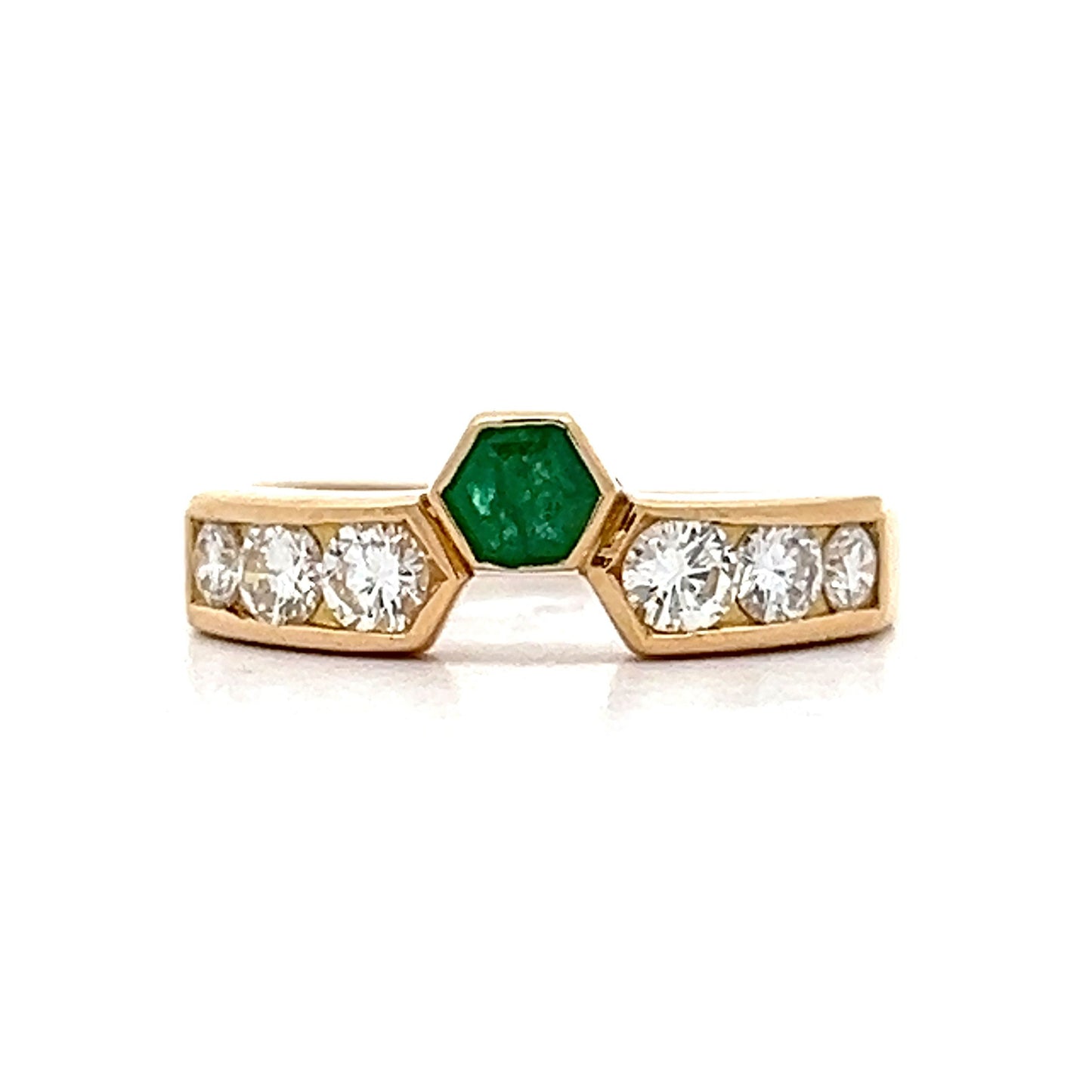 Emerald & Diamond Stacking Ring in 18k Yellow Gold