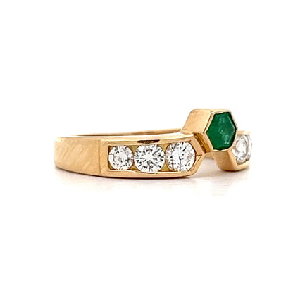 Emerald & Diamond Stacking Ring in 18k Yellow Gold