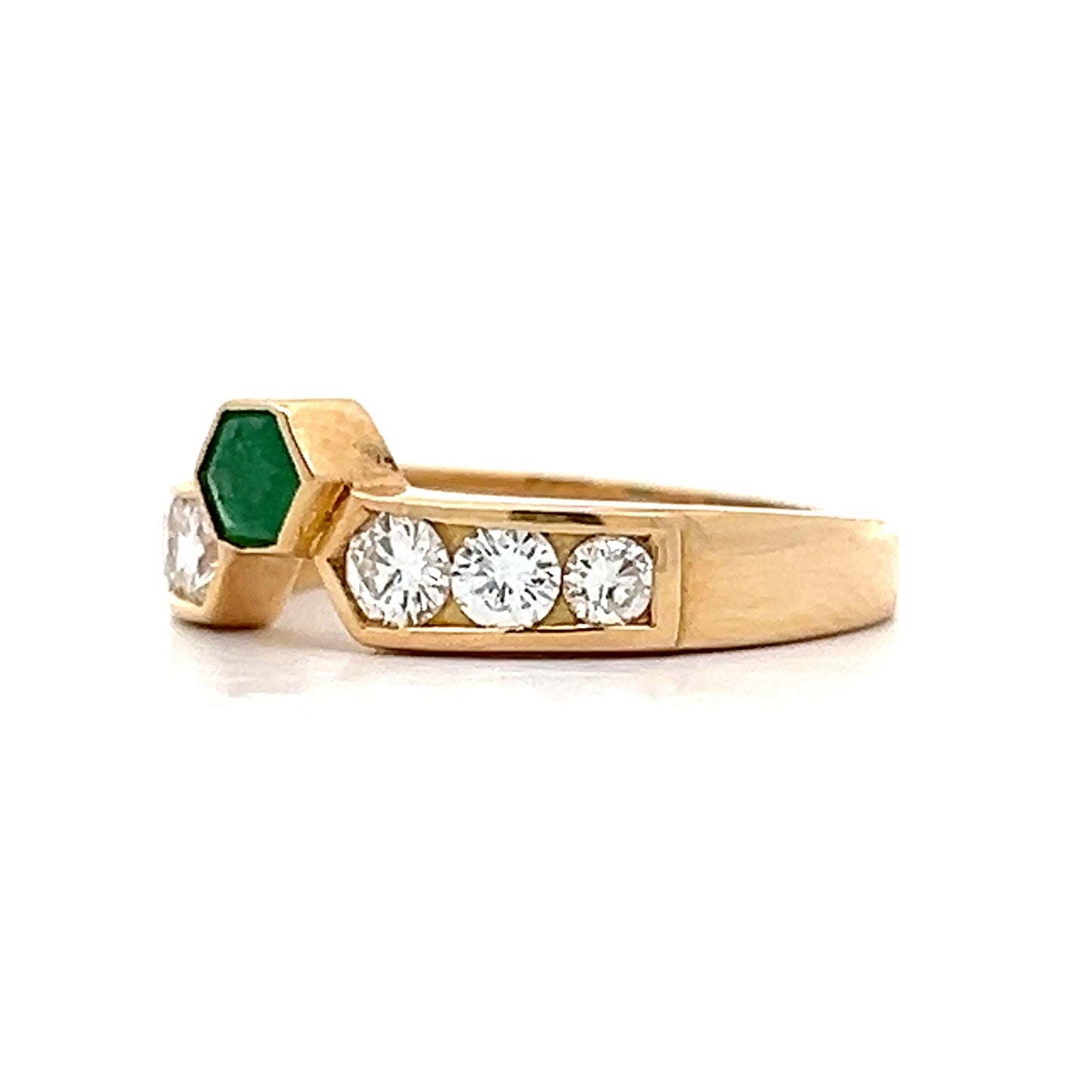 Emerald & Diamond Stacking Ring in 18k Yellow Gold