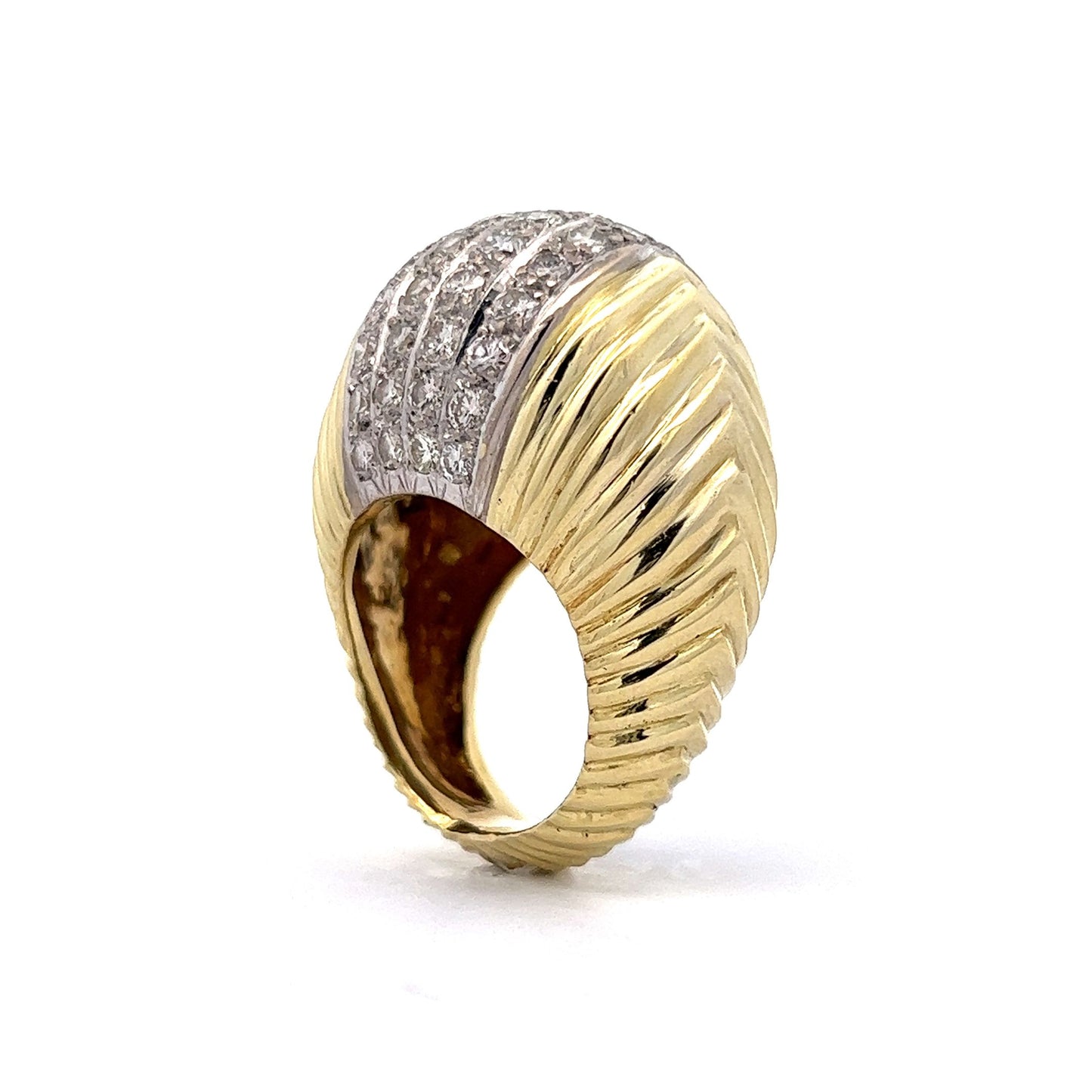 4.16 Mid-Century Pave Diamond Cocktail Ring in 18k Yellow Gold