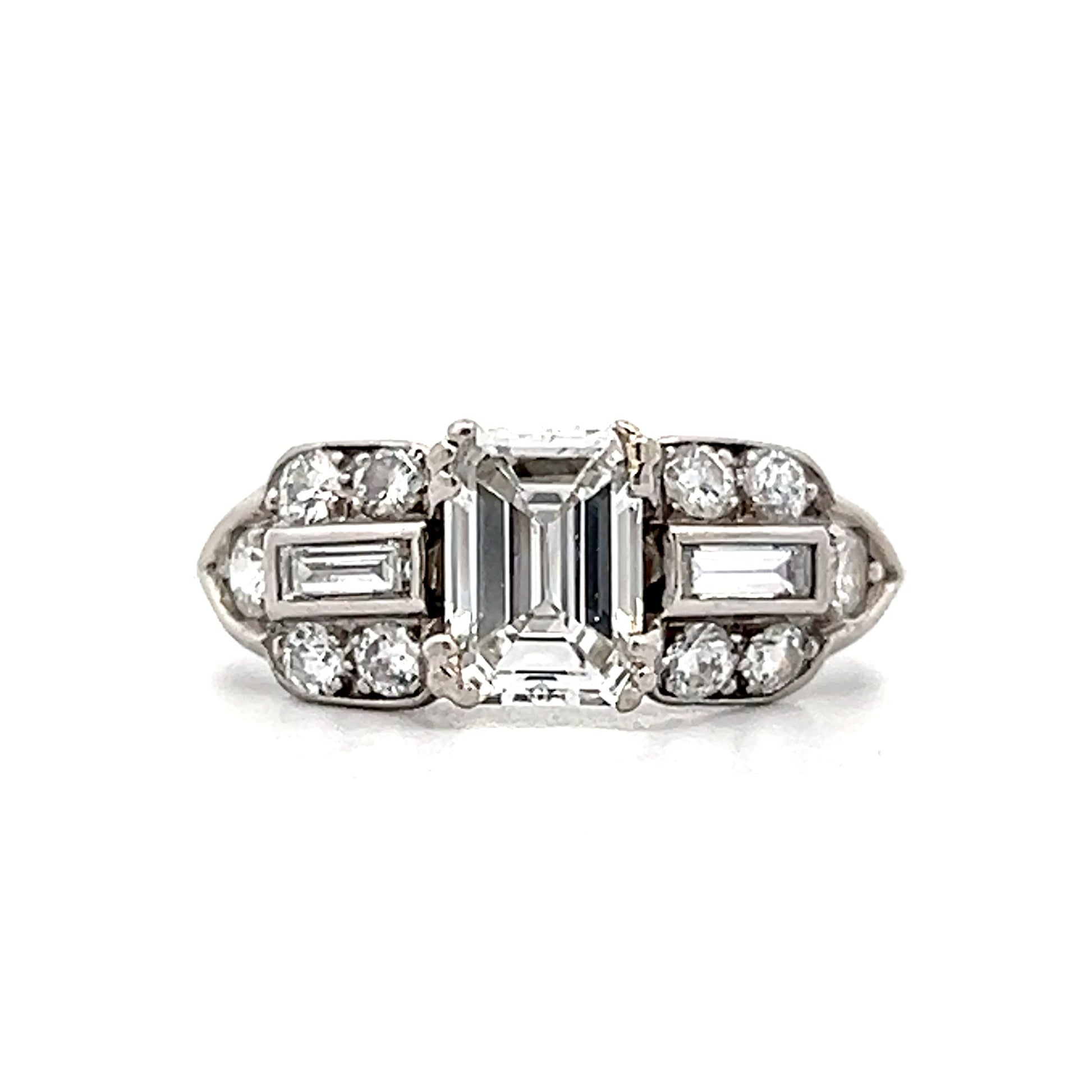 1.01 Art Deco Emerald Cut Engagement ring in Platinum