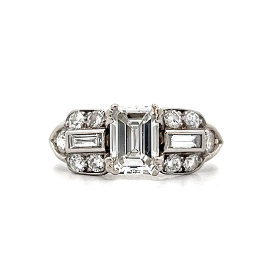 1.01 Art Deco Emerald Cut Engagement ring in Platinum