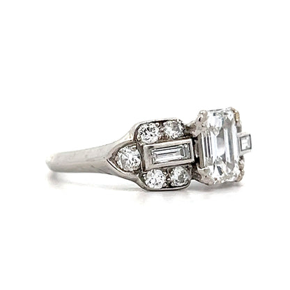 1.01 Art Deco Emerald Cut Engagement ring in Platinum