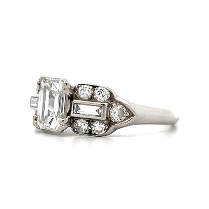 1.01 Art Deco Emerald Cut Engagement ring in Platinum