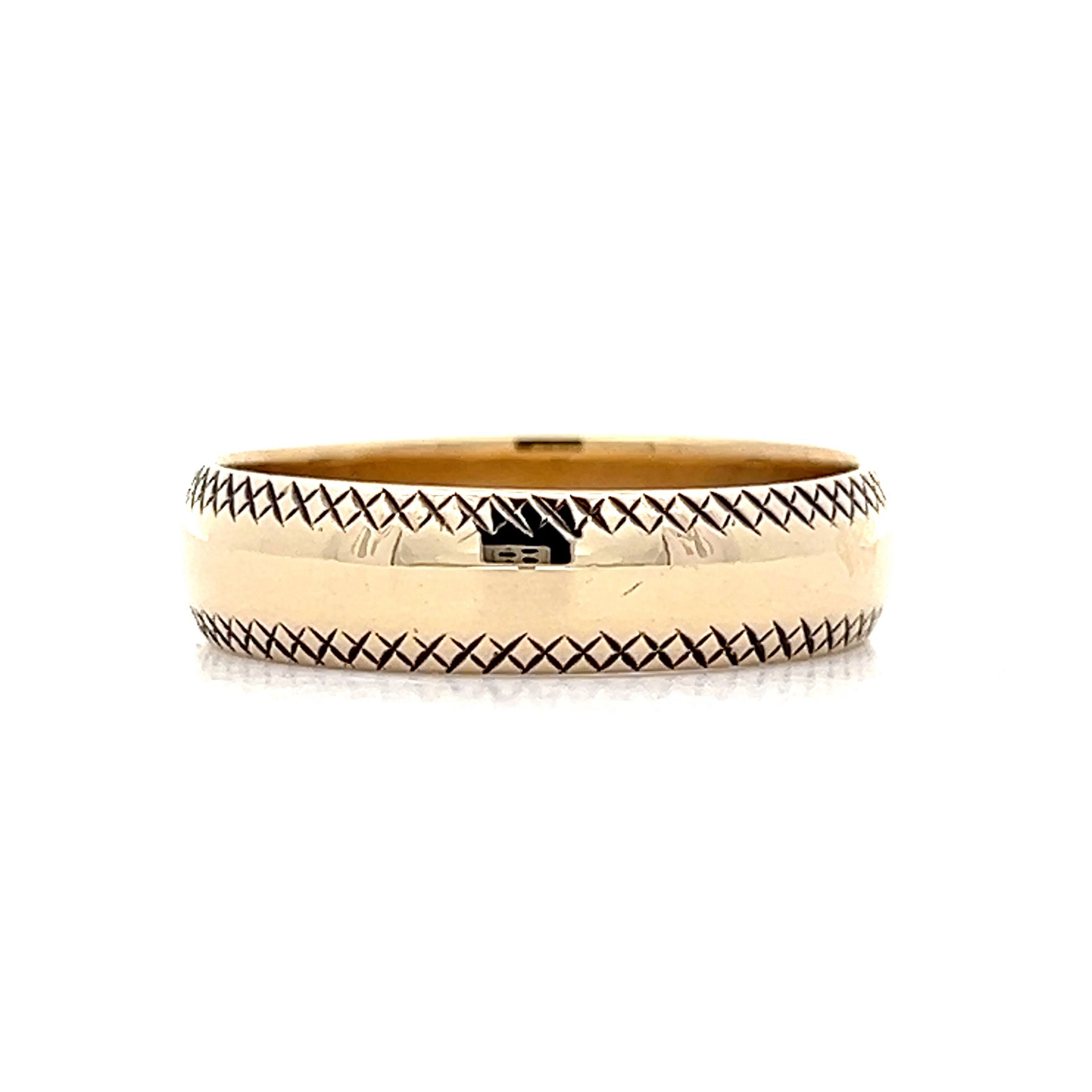 1950 s Men s X Wedding Band in 14k Yellow Gold Filigree Jewelers
