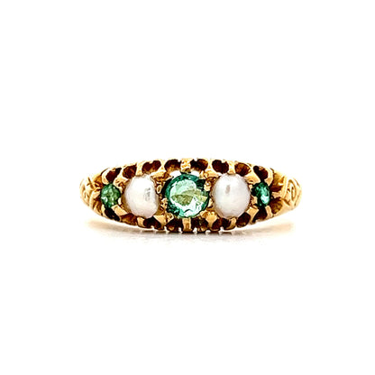 Vintage Victorian .10 Emerald & Pearl Ring in Yellow Gold