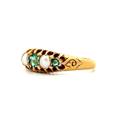 Vintage Victorian .10 Emerald & Pearl Ring in Yellow Gold