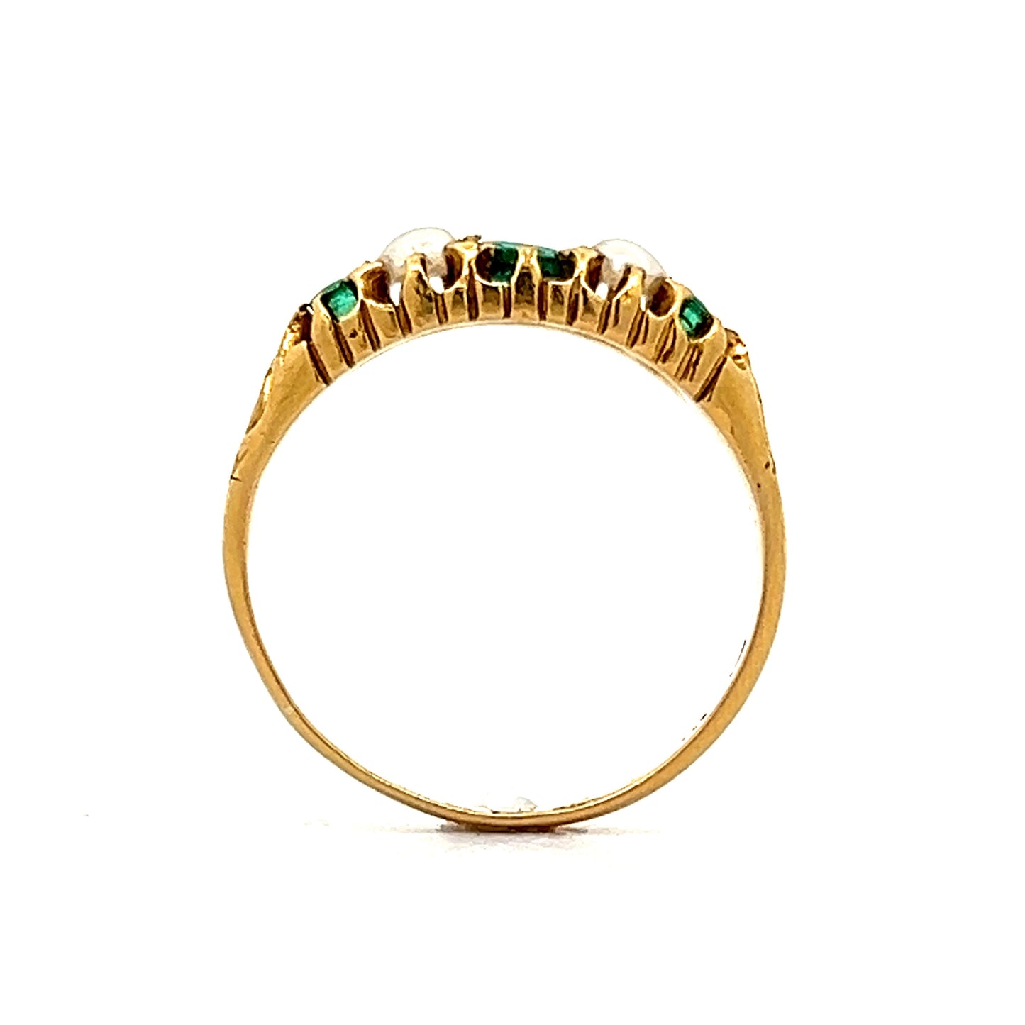 Vintage Victorian .10 Emerald & Pearl Ring in Yellow Gold