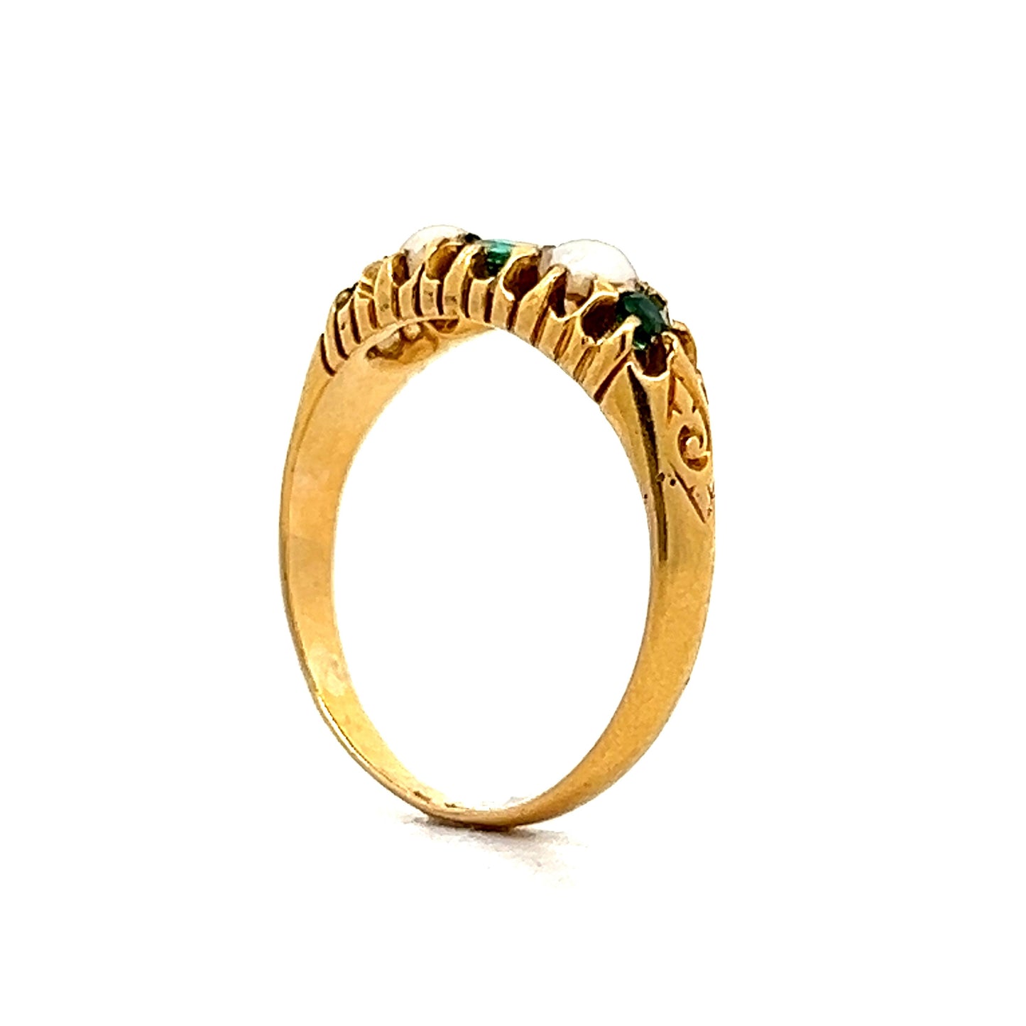 Vintage Victorian .10 Emerald & Pearl Ring in Yellow Gold