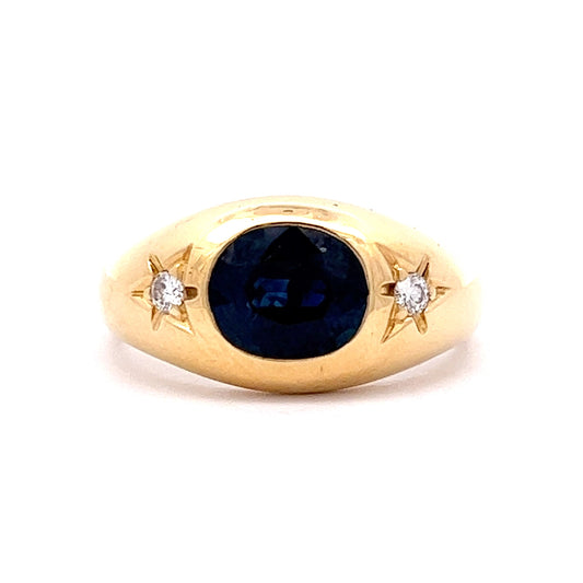 1.63 Mid-Century Oval Sapphire & Diamond Cocktail Ring in 18k Yellow Gold