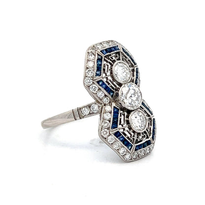 .46 Vintage Geometric Diamond & Sapphire Ring in Platinum