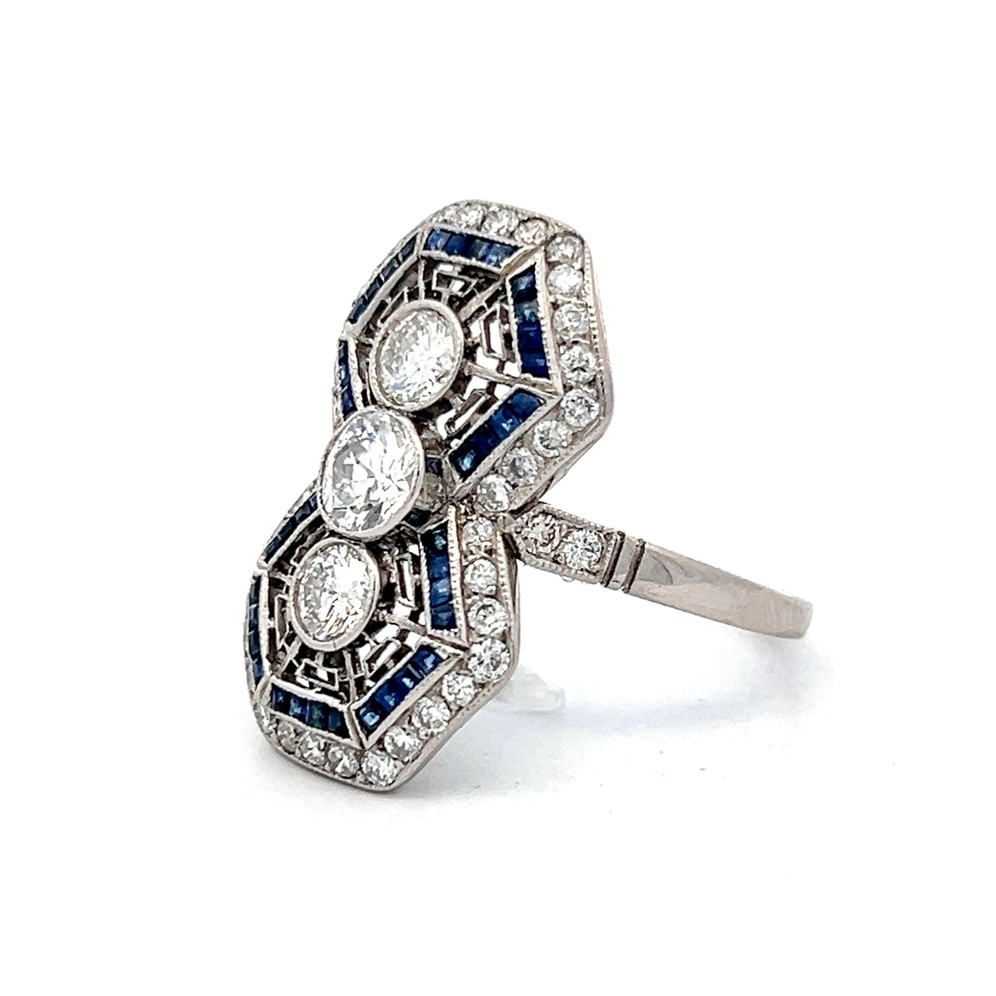 .46 Vintage Geometric Diamond & Sapphire Ring in Platinum