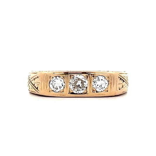 Antique Men's Three Stone Diamond Ring in 14k Yellow Gold