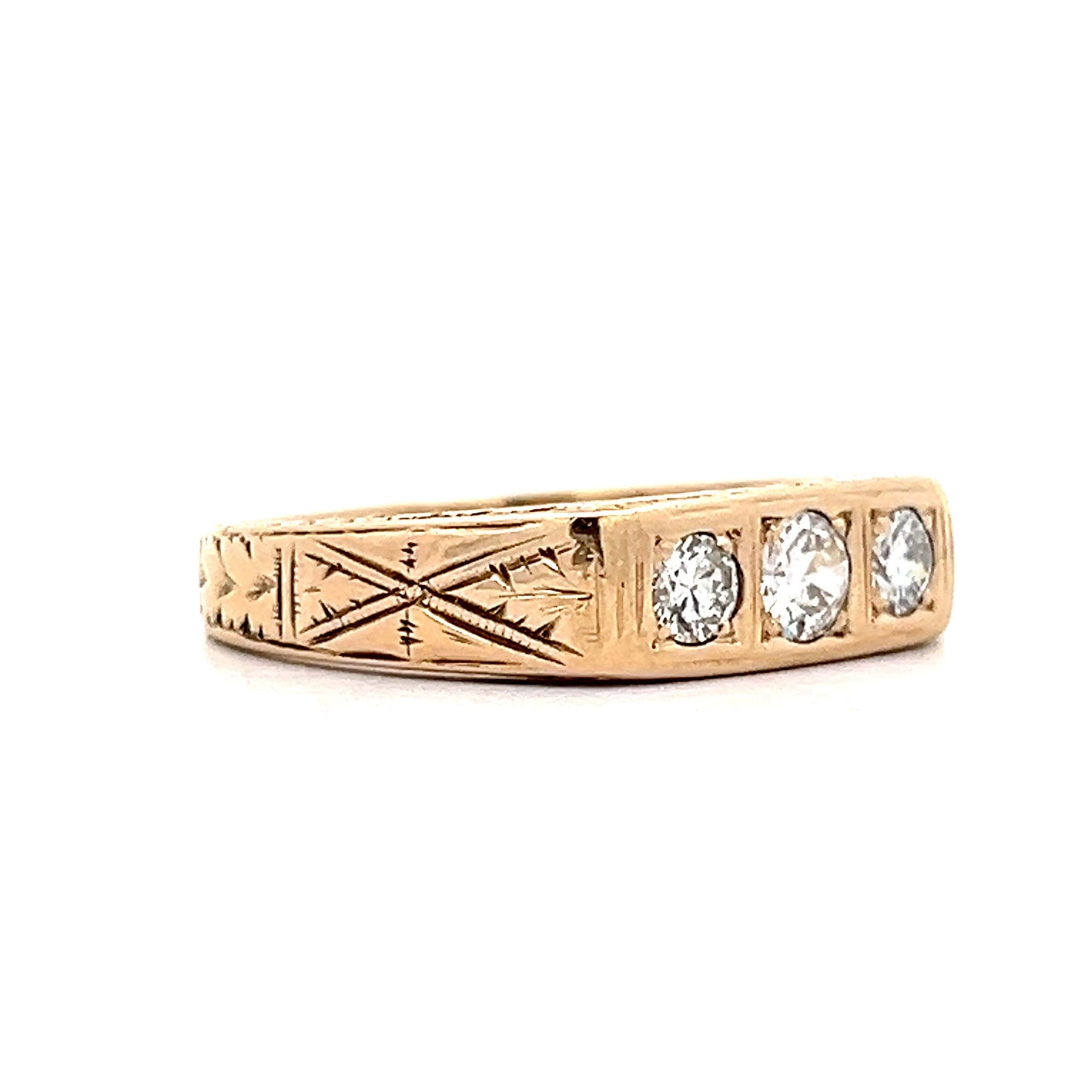 Antique Men's Three Stone Diamond Ring in 14k Yellow Gold