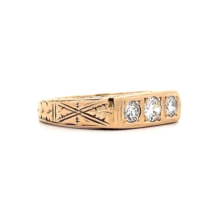 Antique Men's Three Stone Diamond Ring in 14k Yellow Gold