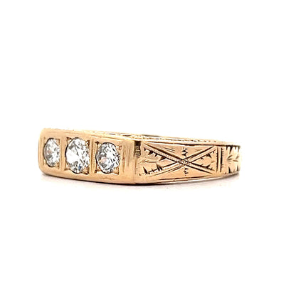 Antique Men's Three Stone Diamond Ring in 14k Yellow Gold