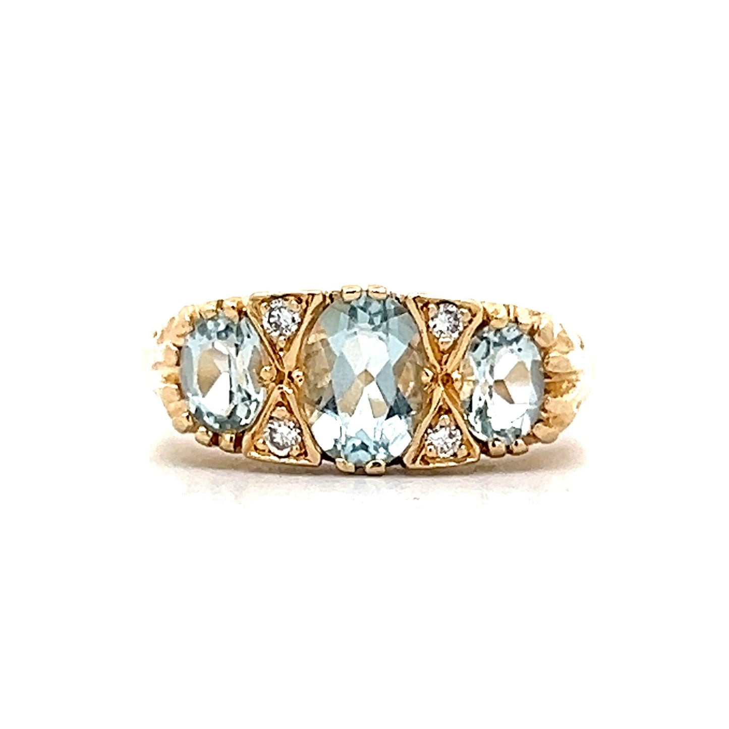 Vintage Aquamarine Three Stone Cocktail Ring in 14k Yellow Gold