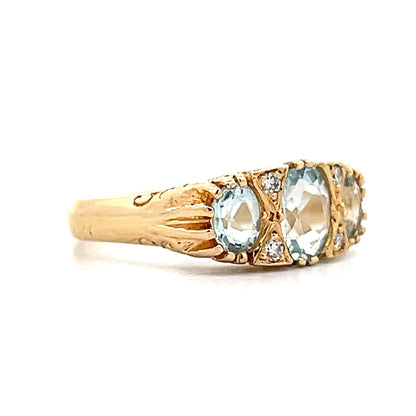 Vintage Aquamarine Three Stone Cocktail Ring in 14k Yellow Gold