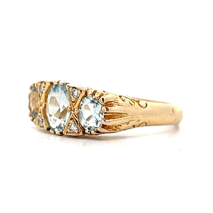 Vintage Aquamarine Three Stone Cocktail Ring in 14k Yellow Gold