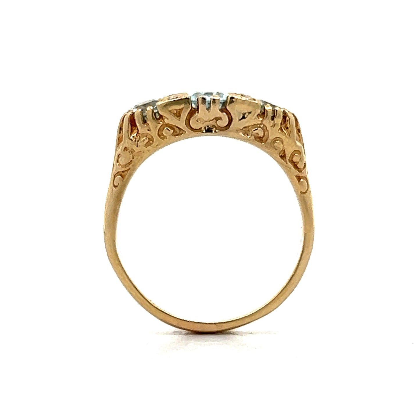 Vintage Aquamarine Three Stone Cocktail Ring in 14k Yellow Gold