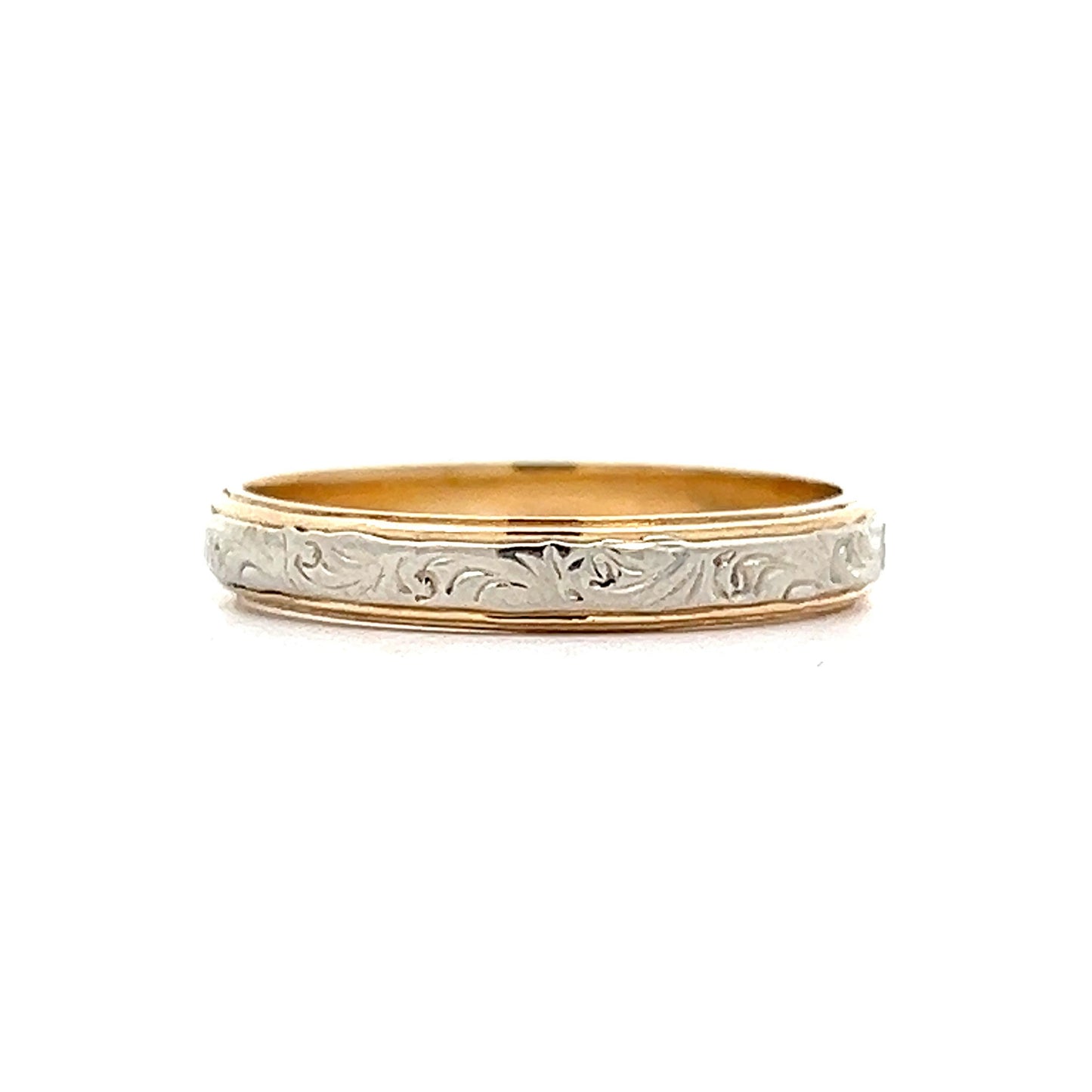 Retro Two-Toned Engraved Wedding Band in 14k